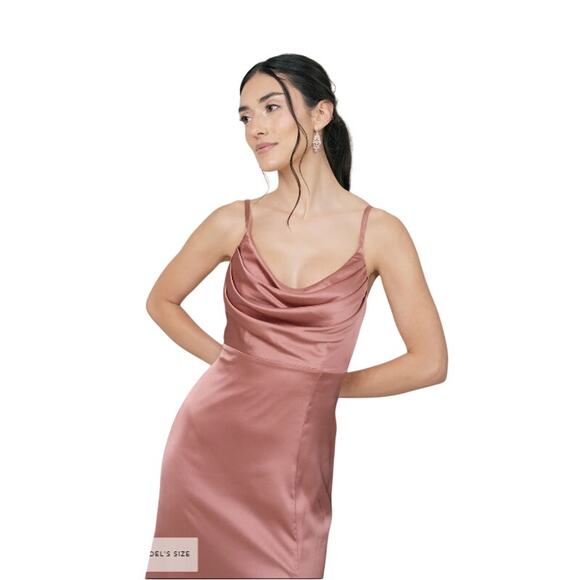Revelry Pink Ember Satin Maxi Gown Bridesmaid Wedding Formal Side Slit Size 8 - Picture 1 of 11